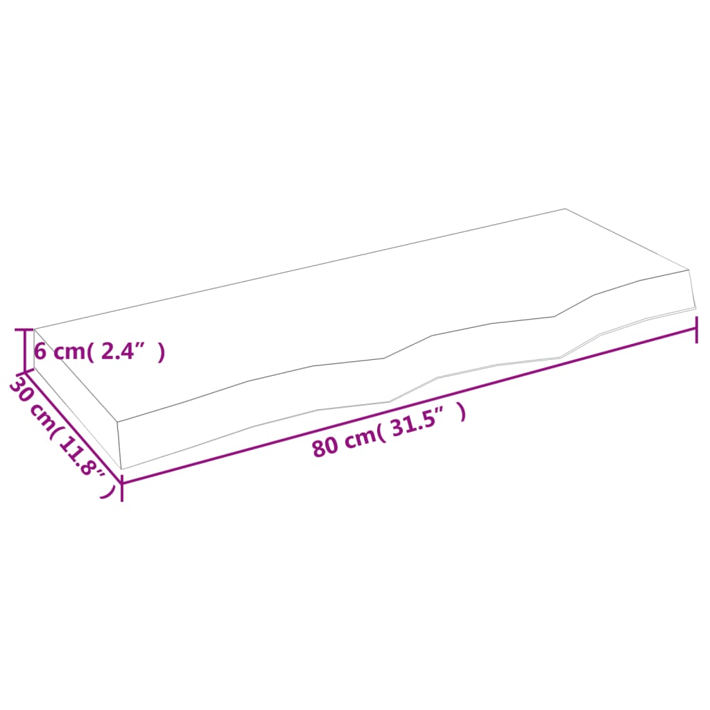 Wandschap 80x30x(2-6) cm onbehandeld massief eikenhout