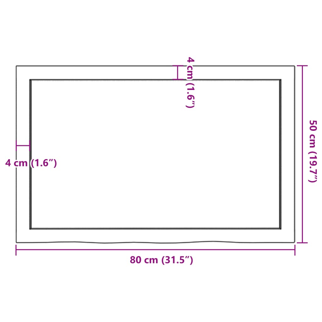 Wandschap 80x50x(2-4) cm onbehandeld massief eikenhout