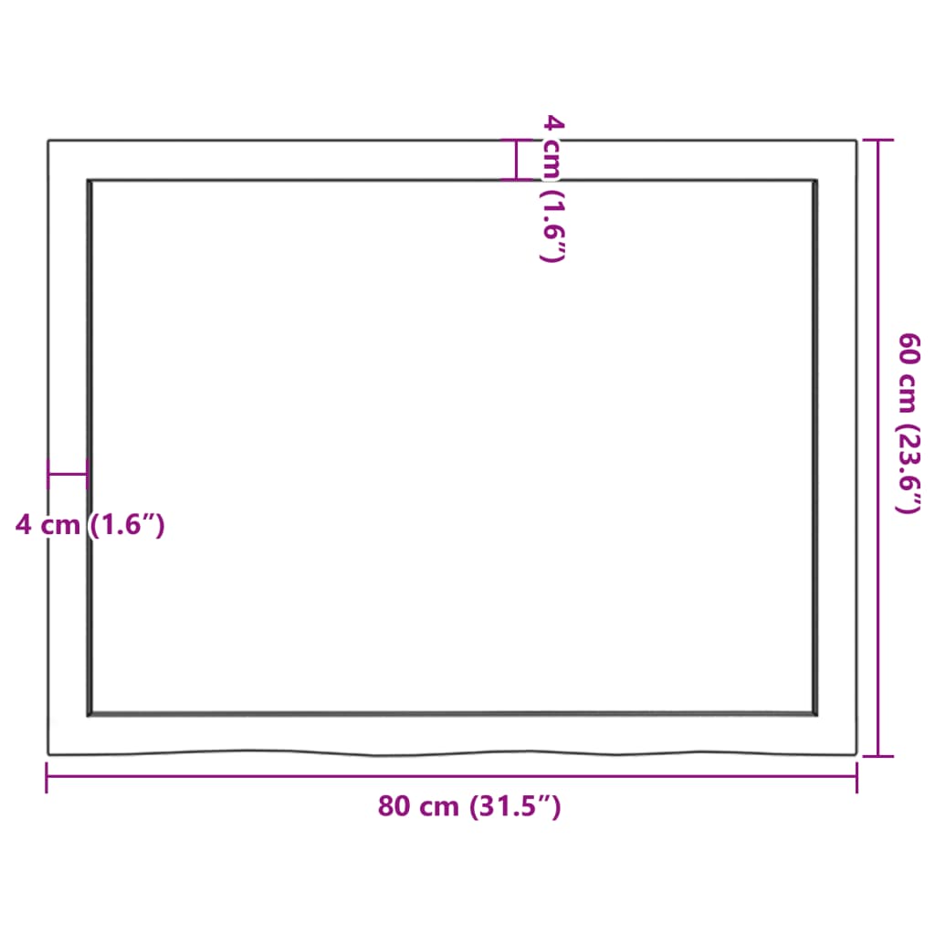 Wandschap 80x60x(2-4) cm onbehandeld massief eikenhout