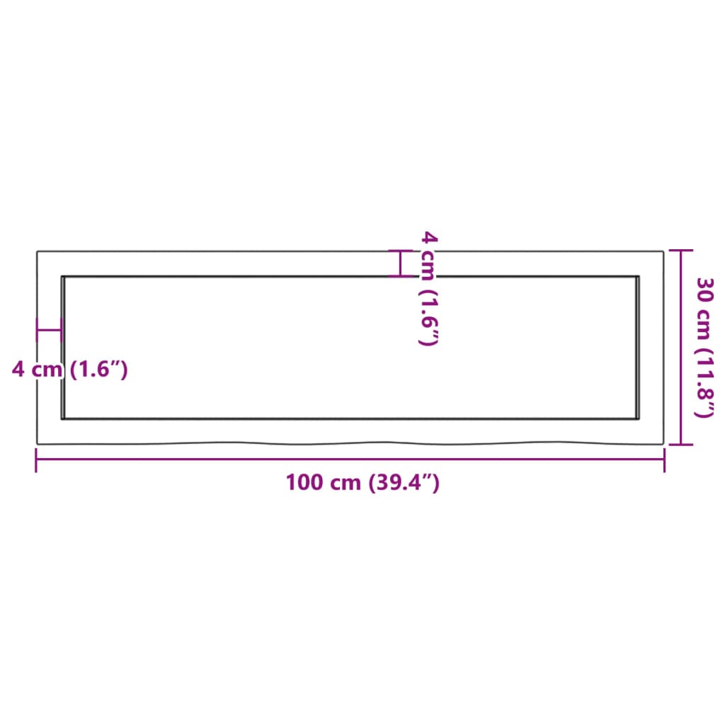 Wandschap 100x30x(2-4) cm onbehandeld massief eikenhout