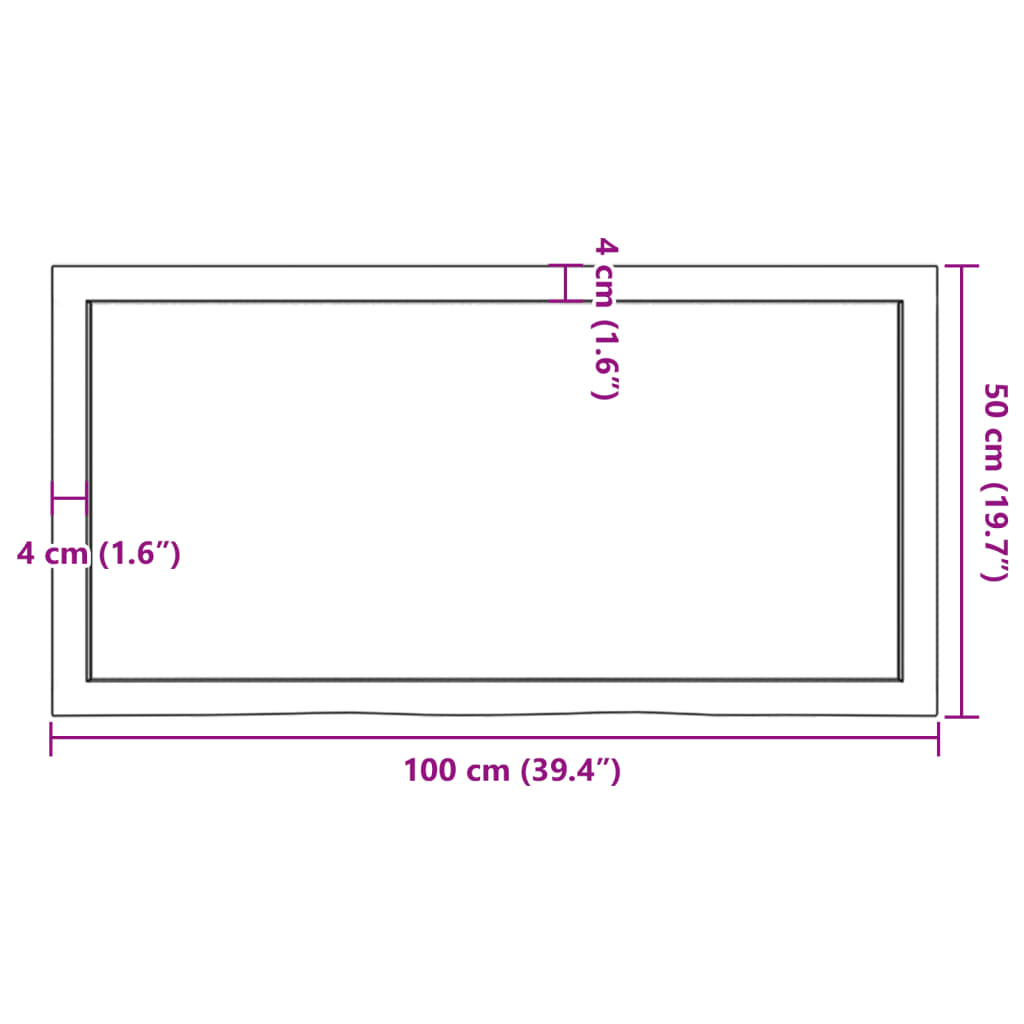 Wandschap 100x50x(2-4) cm onbehandeld massief eikenhout