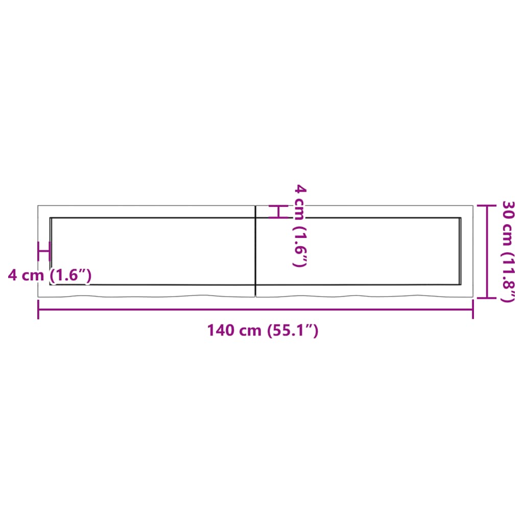 Wandschap 140x30x(2-4) cm onbehandeld massief eikenhout