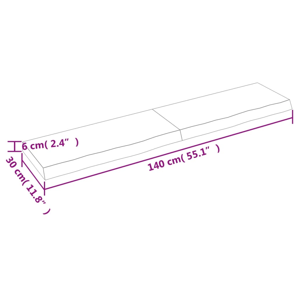 Wandschap 140x30x(2-6) cm onbehandeld massief eikenhout