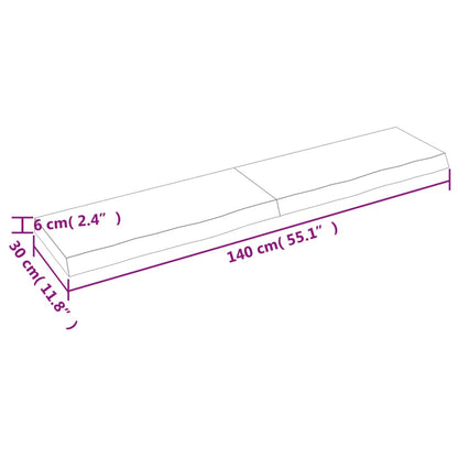 Wandschap 140x30x(2-6) cm onbehandeld massief eikenhout