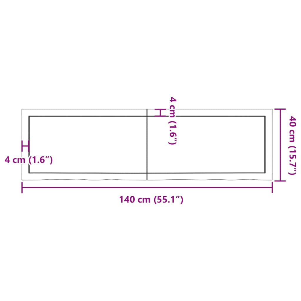 Wandschap 140x40x(2-4) cm onbehandeld massief eikenhout