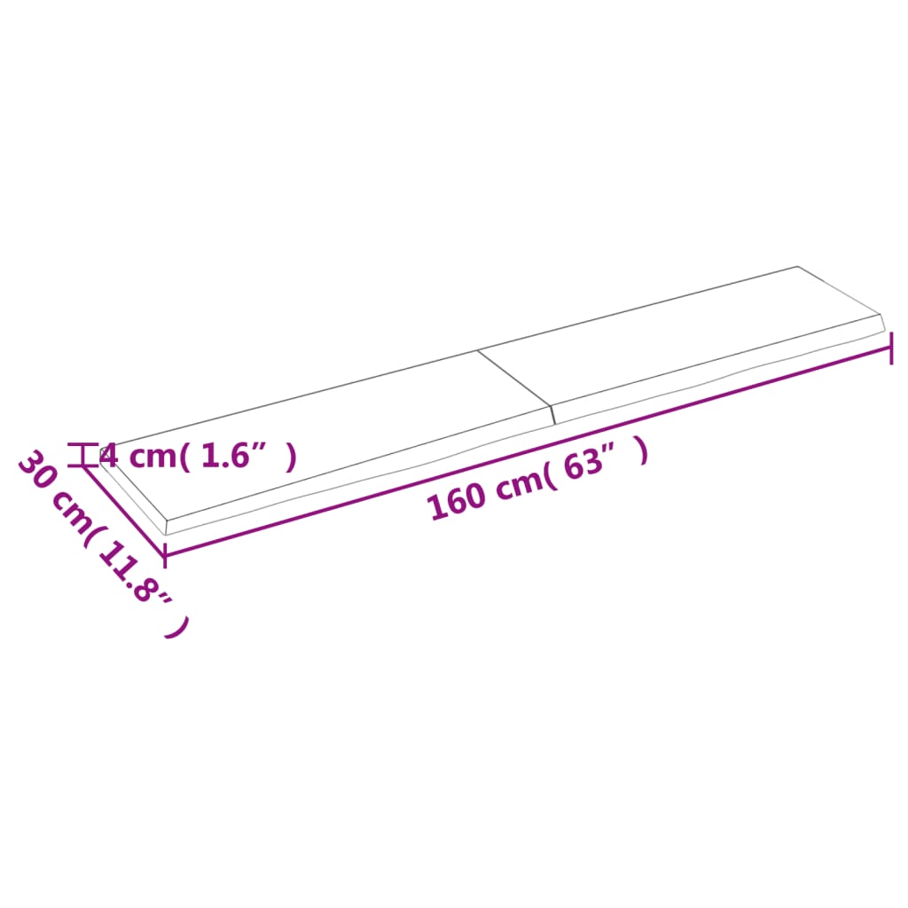 Wandschap 160x30x(2-4) cm onbehandeld massief eikenhout