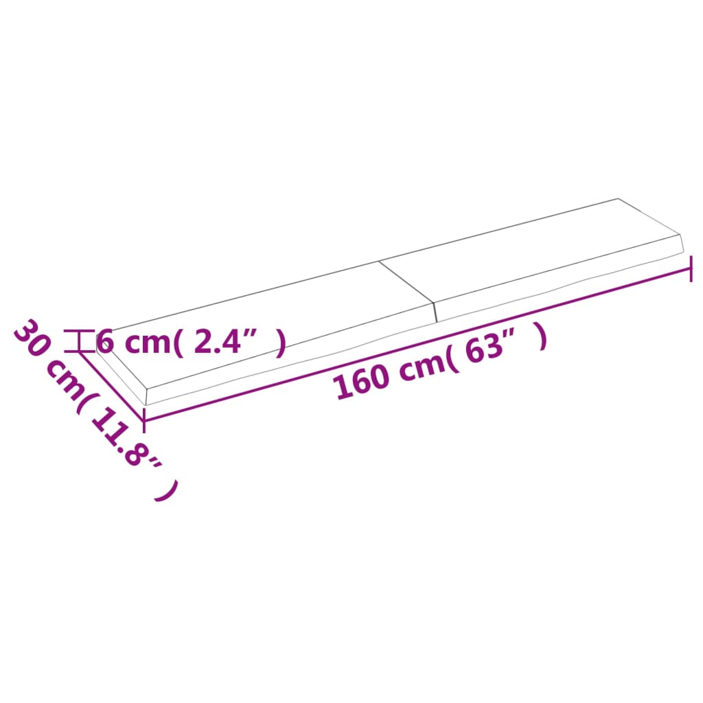 Wandschap 160x30x(2-6) cm onbehandeld massief eikenhout