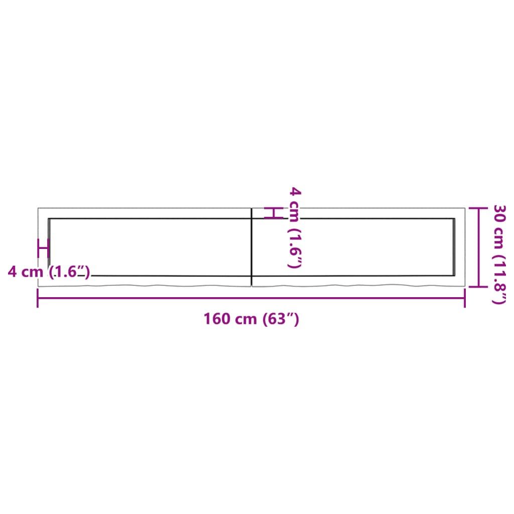 Wandschap 160x30x(2-6) cm onbehandeld massief eikenhout