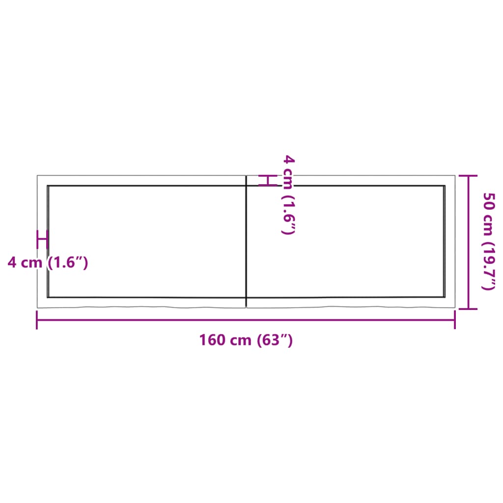 Wandschap 160x50x(2-4) cm onbehandeld massief eikenhout