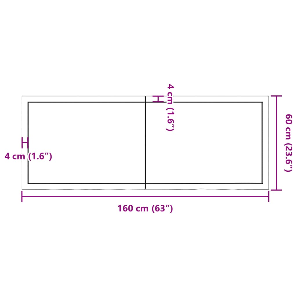 Wandschap 160x60x(2-4) cm onbehandeld massief eikenhout