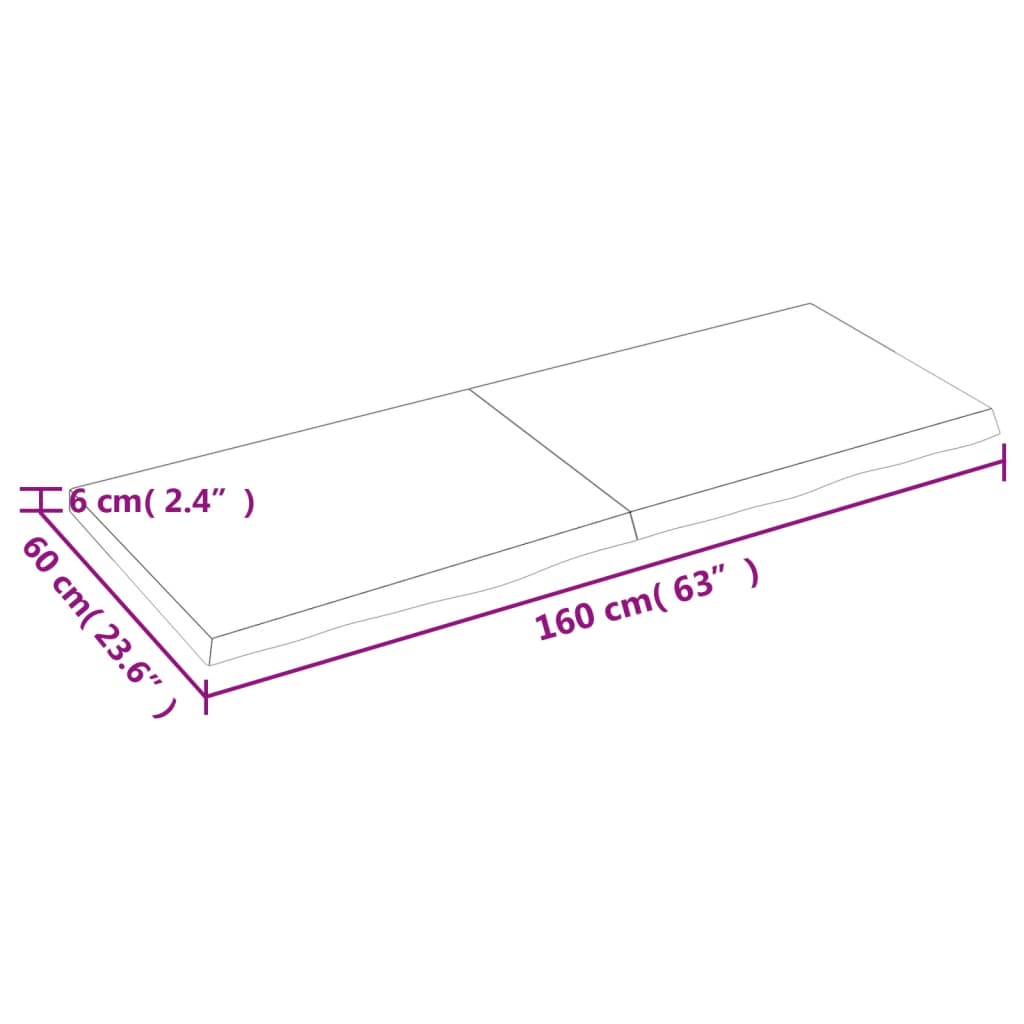 Wandschap 160x60x(2-6) cm onbehandeld massief eikenhout