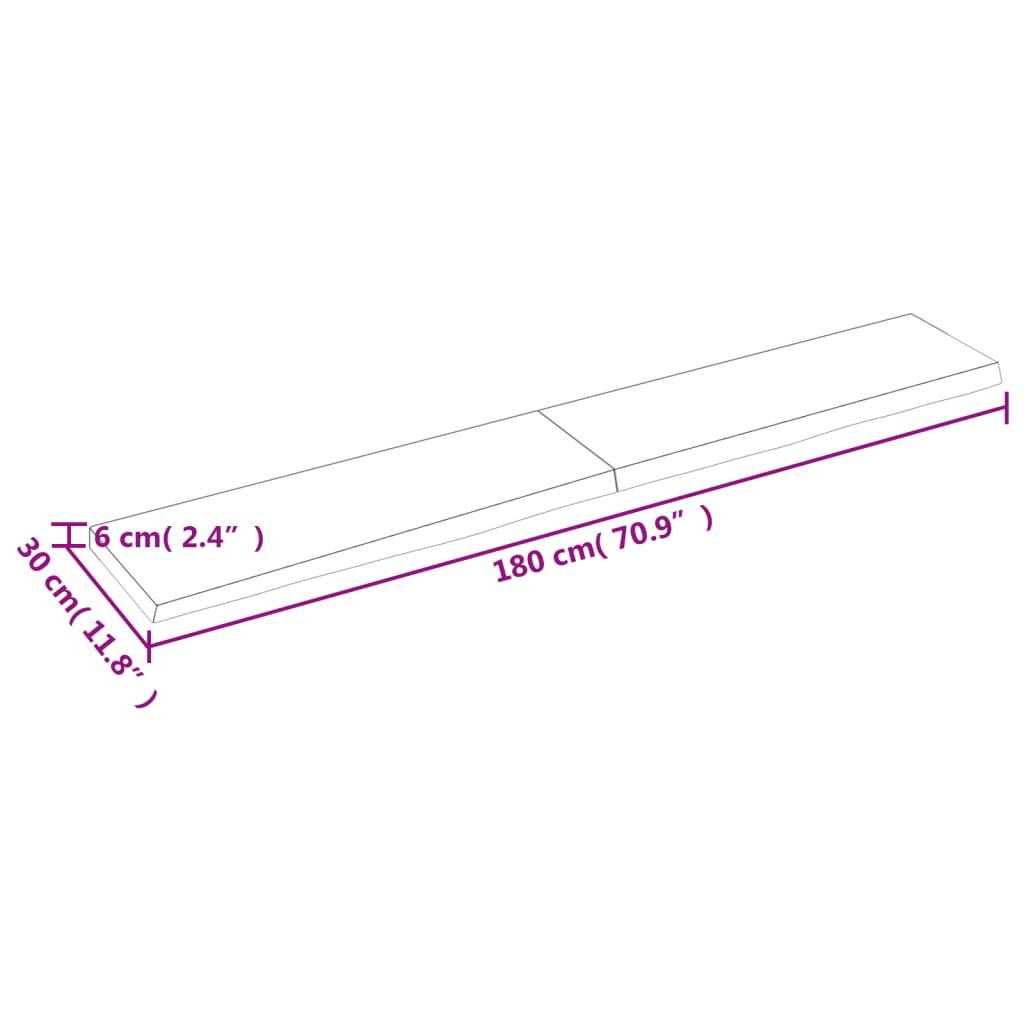 Wandschap 180x30x(2-6) cm onbehandeld massief eikenhout