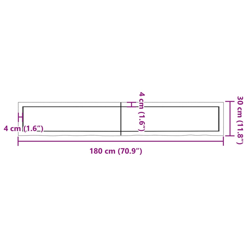 Wandschap 180x30x(2-6) cm onbehandeld massief eikenhout