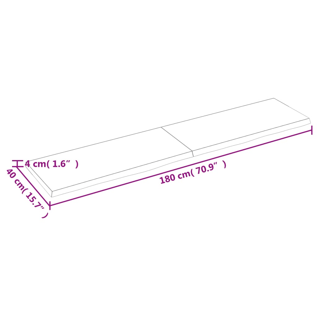 Wandschap 180x40x(2-4) cm onbehandeld massief eikenhout