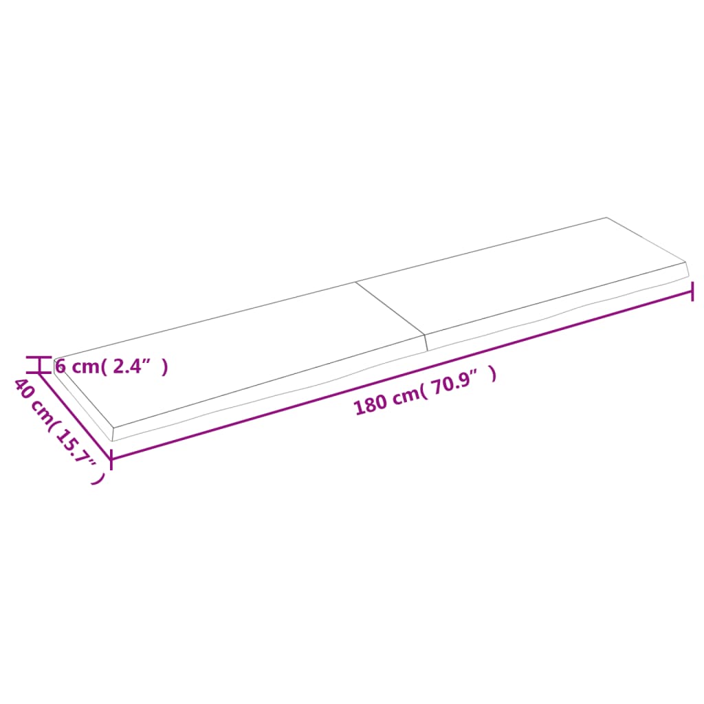 Wandschap 180x40x(2-6) cm onbehandeld massief eikenhout