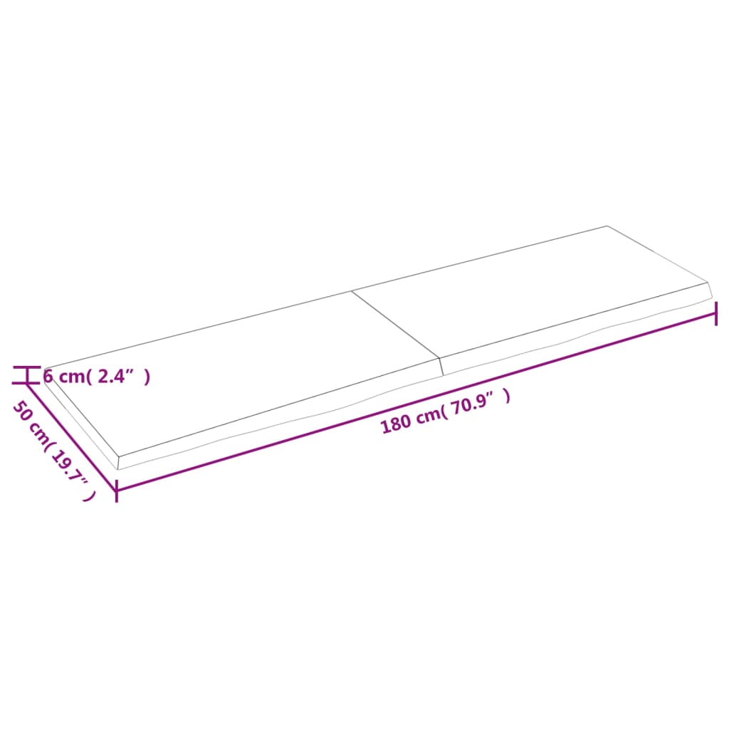 Wandschap 180x50x(2-6) cm onbehandeld massief eikenhout