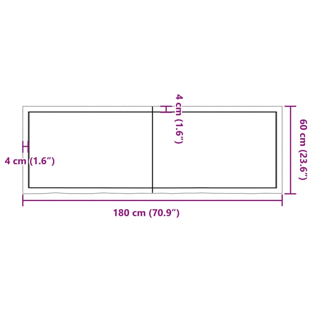 Wandschap 180x60x(2-4) cm onbehandeld massief eikenhout