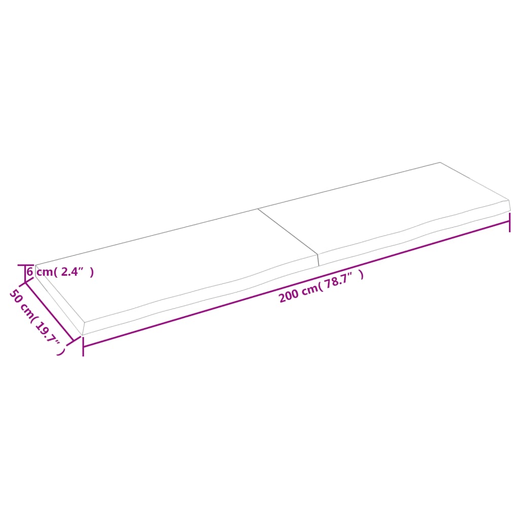 Wandschap 200x50x(2-6) cm onbehandeld massief eikenhout