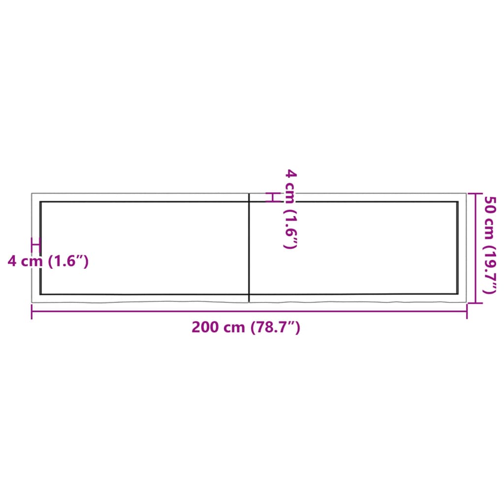 Wandschap 200x50x(2-6) cm onbehandeld massief eikenhout