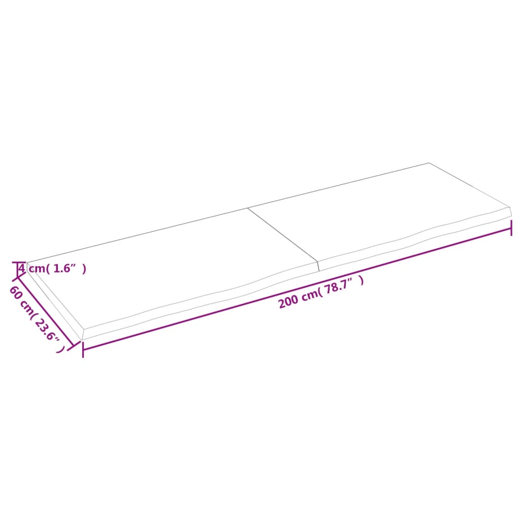 Wandschap 200x60x(2-4) cm onbehandeld massief eikenhout