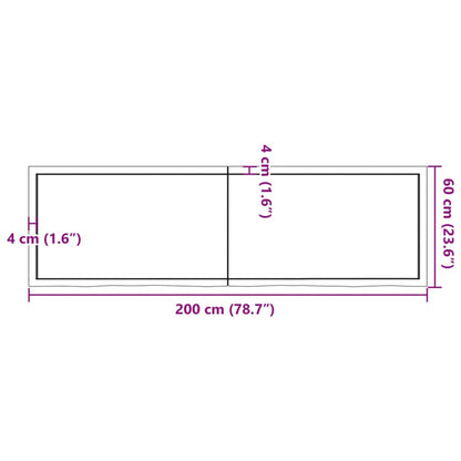 Wandschap 200x60x(2-4) cm onbehandeld massief eikenhout