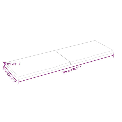 Wandschap 200x60x(2-6) cm onbehandeld massief eikenhout