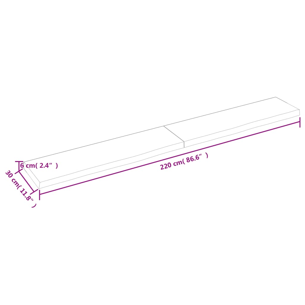 Wandschap 220x30x(2-6) cm onbehandeld massief eikenhout