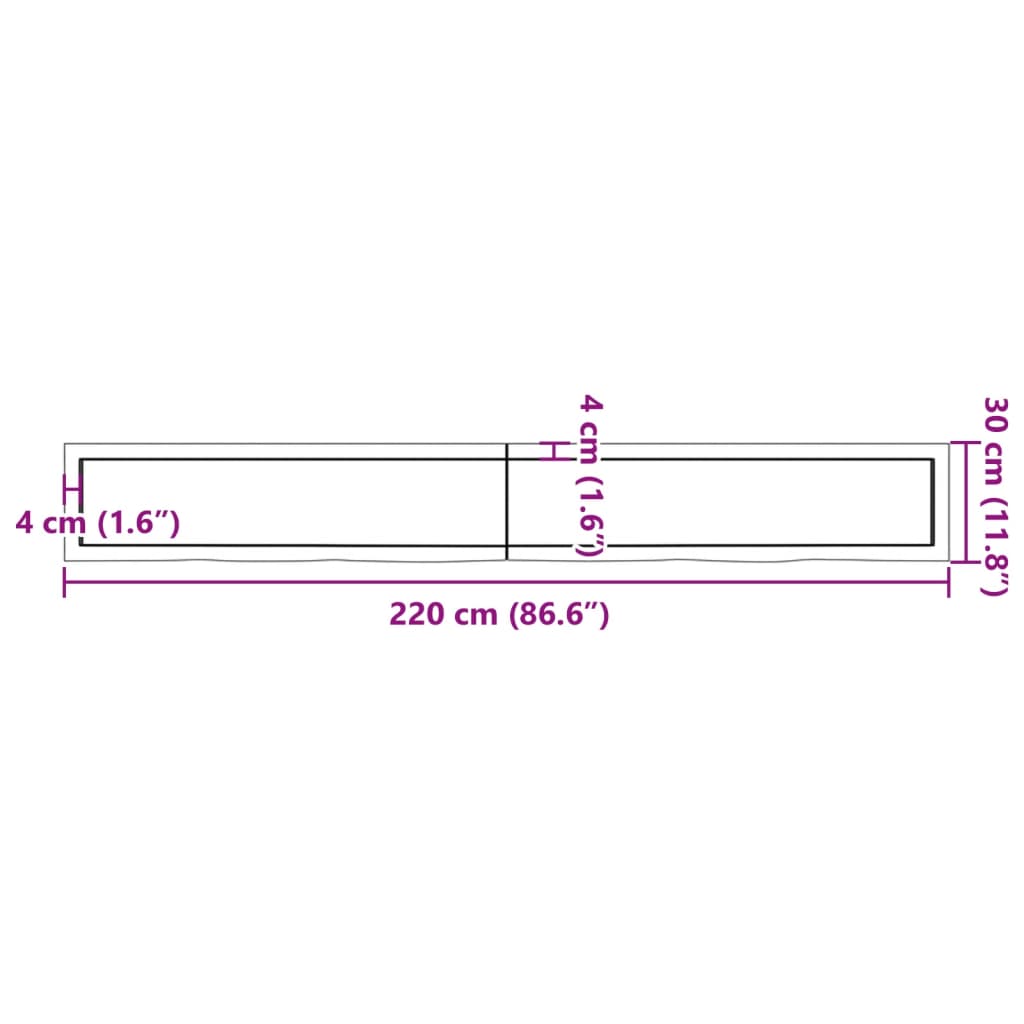 Wandschap 220x30x(2-6) cm onbehandeld massief eikenhout