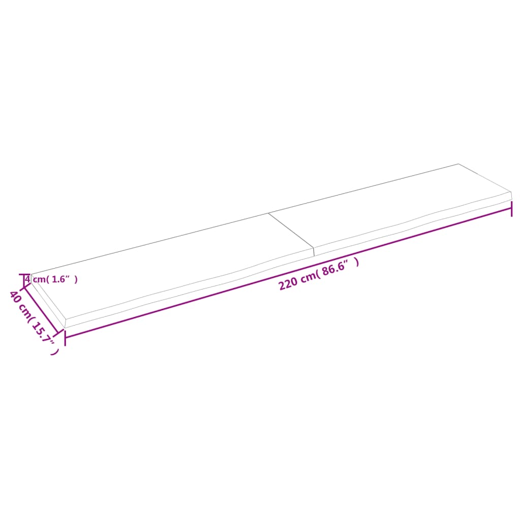 Wandschap 220x40x(2-4) cm onbehandeld massief eikenhout