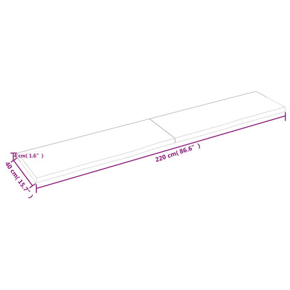 Wandschap 220x40x(2-4) cm onbehandeld massief eikenhout