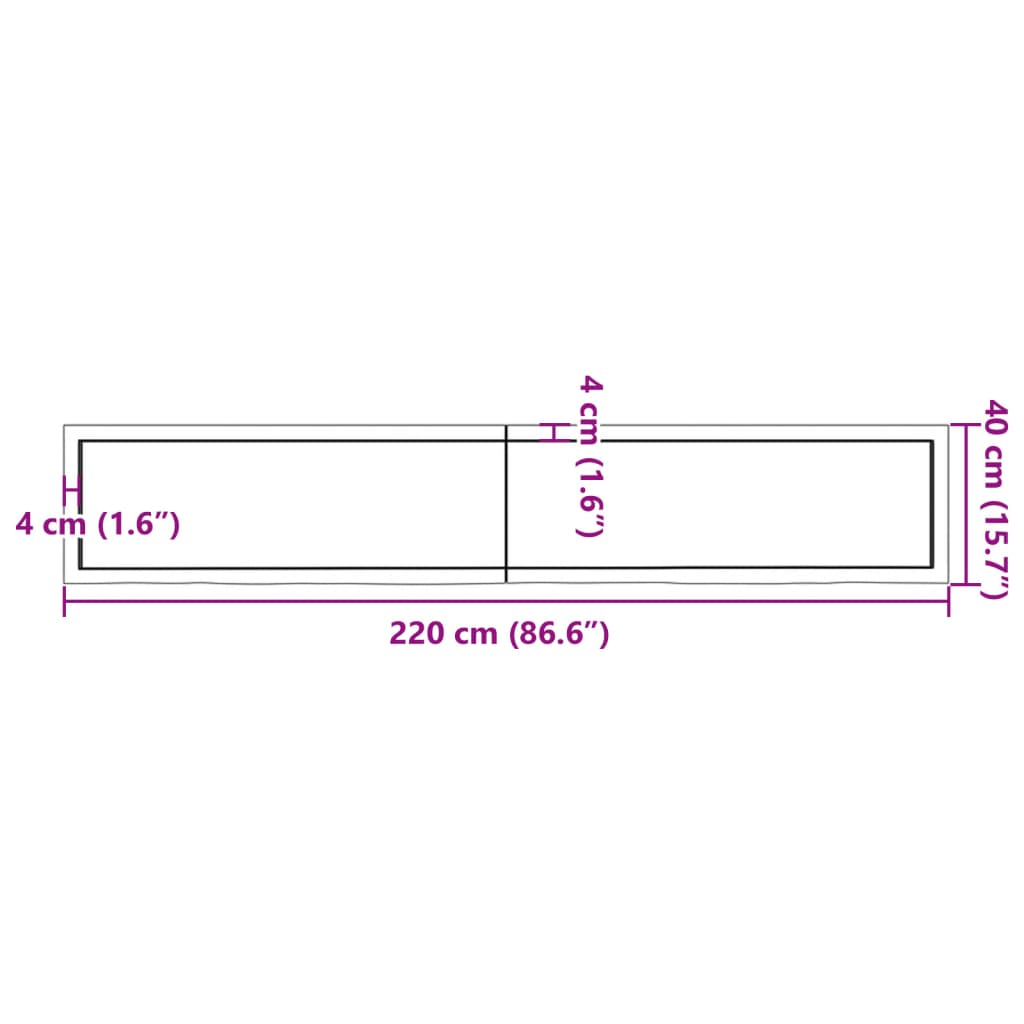 Wandschap 220x40x(2-4) cm onbehandeld massief eikenhout