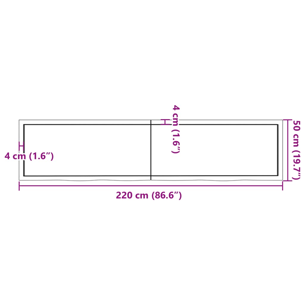 Wandschap 220x50x(2-4) cm onbehandeld massief eikenhout