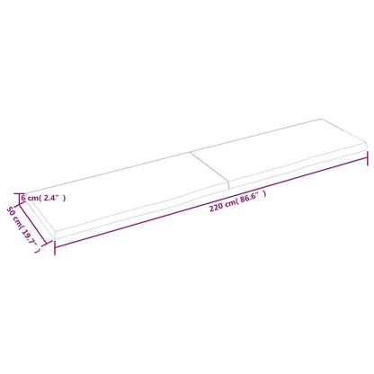 Wandschap 220x50x(2-6) cm onbehandeld massief eikenhout