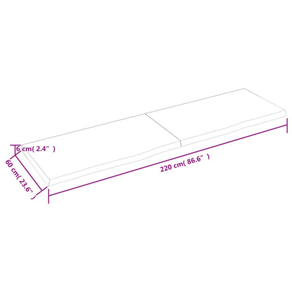 Wandschap 220x60x(2-6) cm onbehandeld massief eikenhout