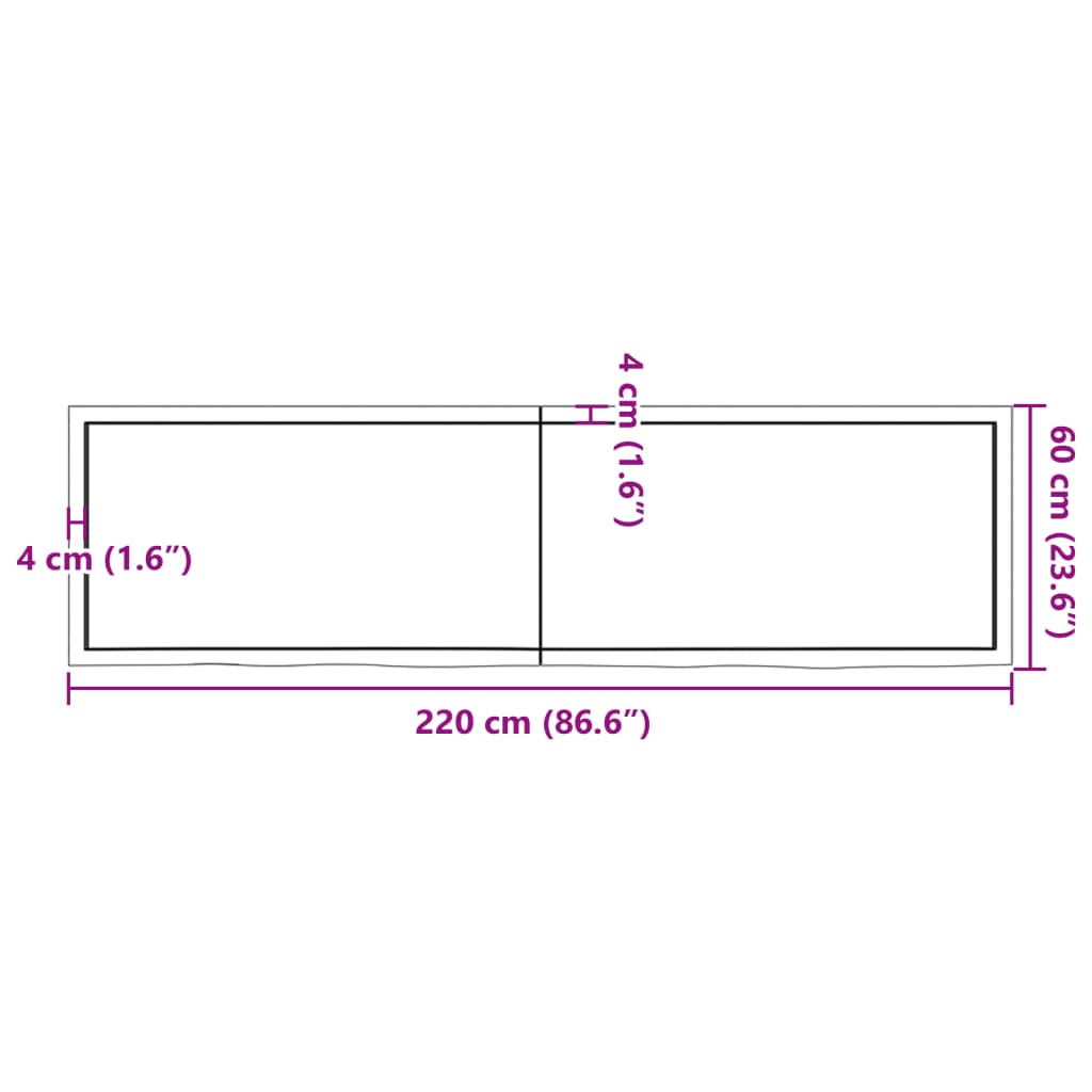 Wandschap 220x60x(2-6) cm onbehandeld massief eikenhout