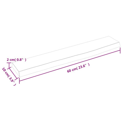 Wandschap 60x10x2 cm behandeld massief eikenhout lichtbruin