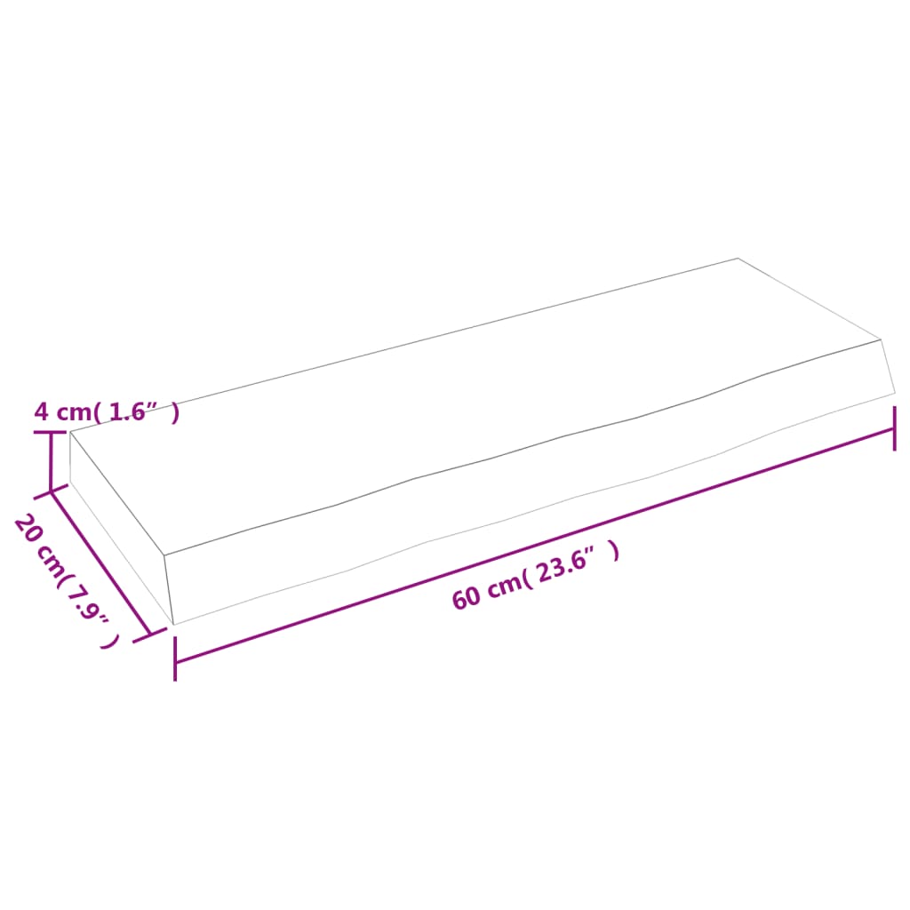 Wandschap 60x20x4 cm behandeld massief eikenhout lichtbruin