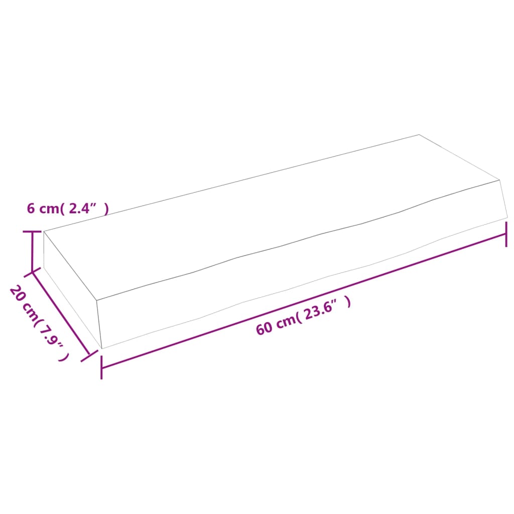 Wandschap 60x20x6 cm behandeld massief eikenhout lichtbruin