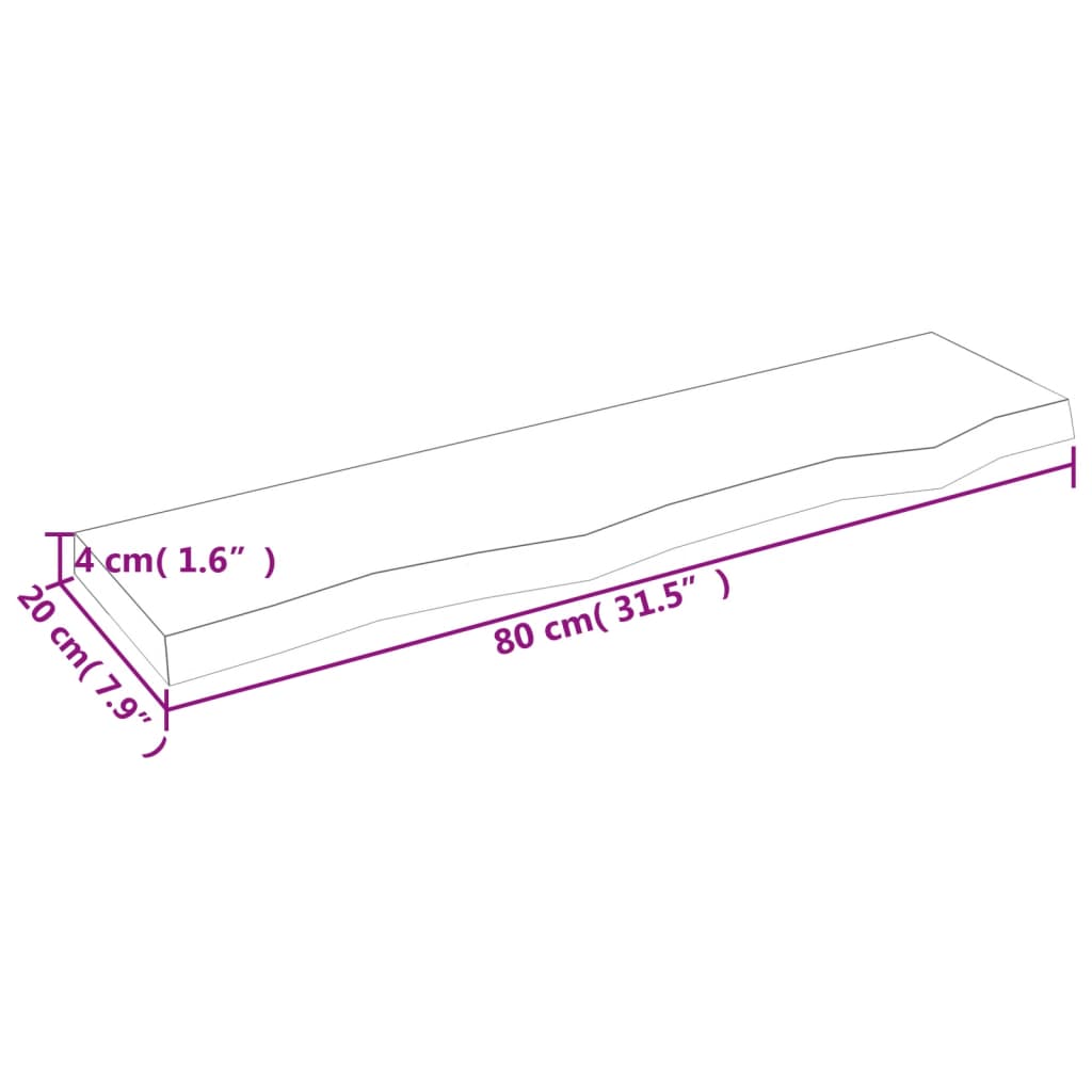 Wandschap 80x20x4 cm behandeld massief eikenhout lichtbruin