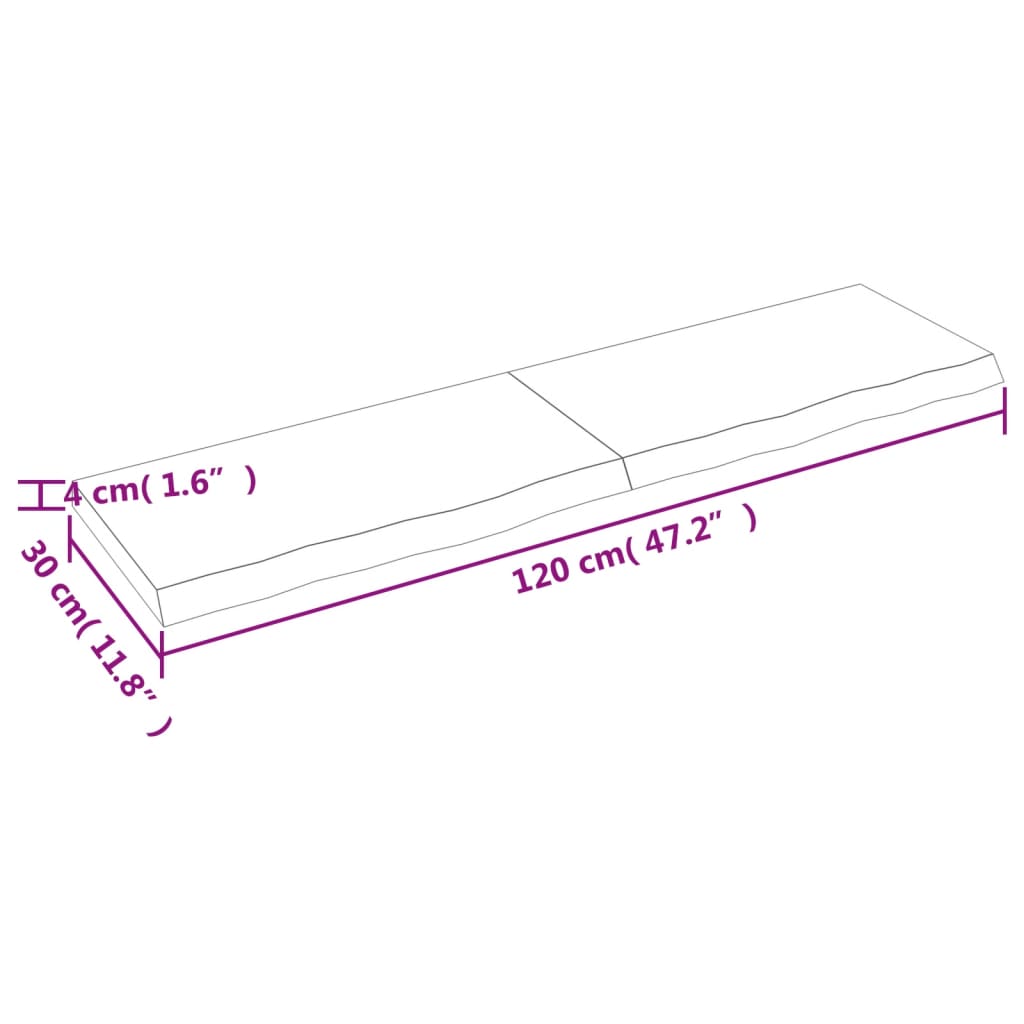 Wandschap 120x30x(2-4)cm behandeld massief eikenhout lichtbruin