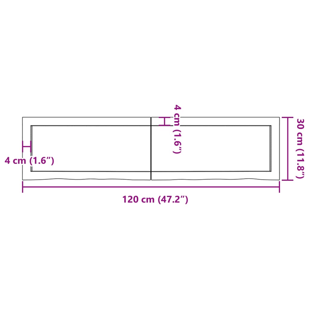 Wandschap 120x30x(2-4)cm behandeld massief eikenhout lichtbruin