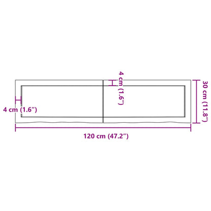 Wandschap 120x30x(2-4)cm behandeld massief eikenhout lichtbruin