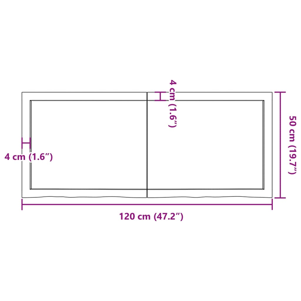 Wandschap 120x50x(2-4)cm behandeld massief eikenhout lichtbruin