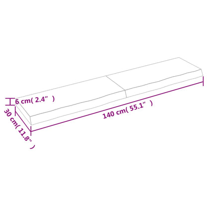 Wandschap 140x30x(2-6)cm behandeld massief eikenhout lichtbruin