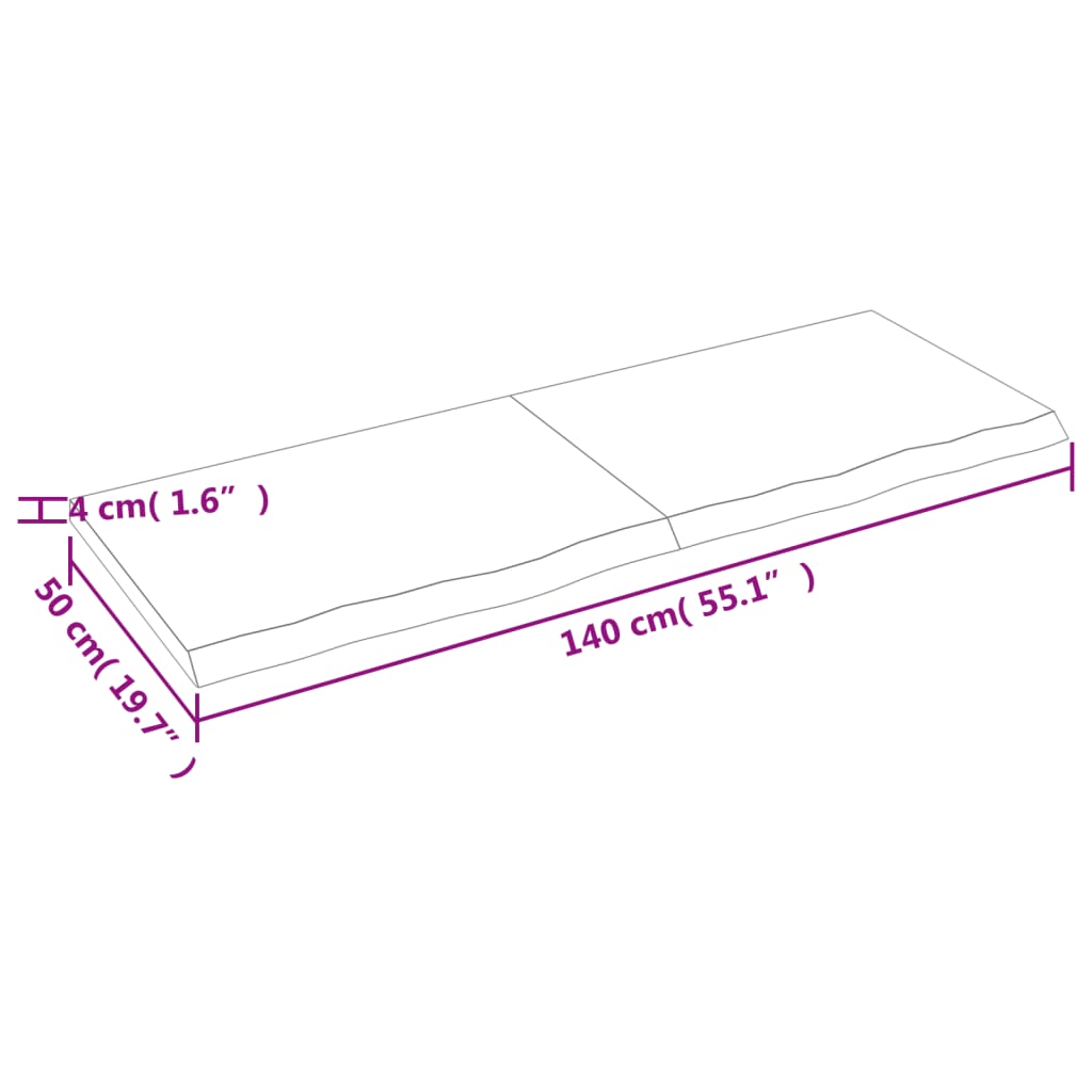 Wandschap 140x50x(2-4)cm behandeld massief eikenhout lichtbruin