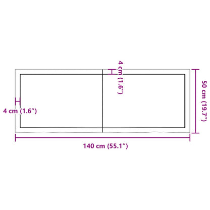 Wandschap 140x50x(2-4)cm behandeld massief eikenhout lichtbruin