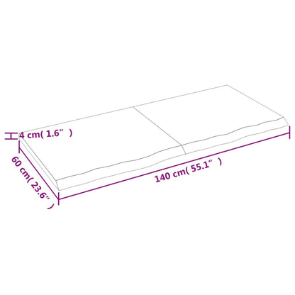 Wandschap 140x60x(2-4)cm behandeld massief eikenhout lichtbruin