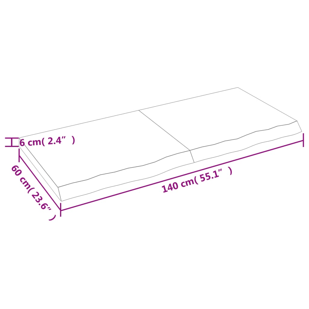 Wandschap 140x60x(2-6)cm behandeld massief eikenhout lichtbruin