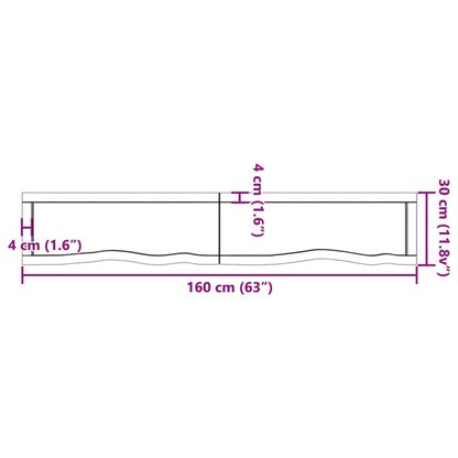 Wandschap 160x30x(2-6)cm behandeld massief eikenhout lichtbruin