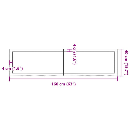 Wandschap 160x40x(2-4)cm behandeld massief eikenhout lichtbruin